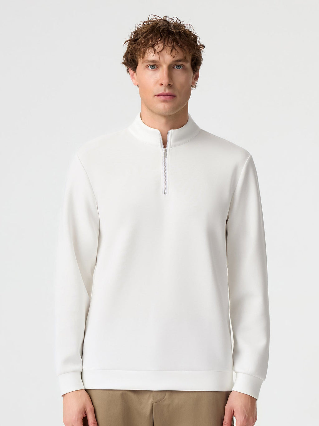 Modal Blend Half-Zip Mock Neck Long Sleeve Tee