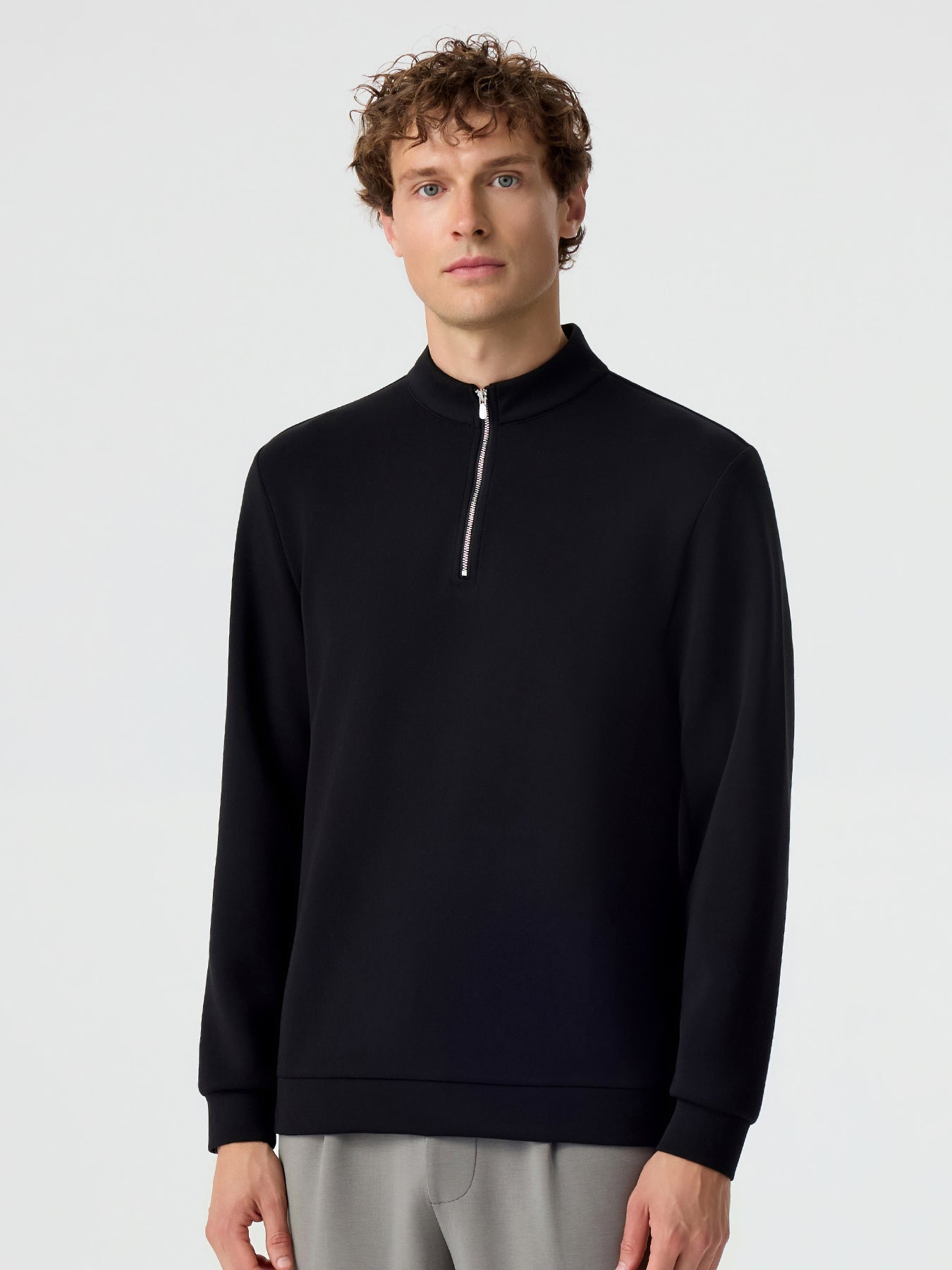 Modal Blend Half-Zip Mock Neck Long Sleeve Tee
