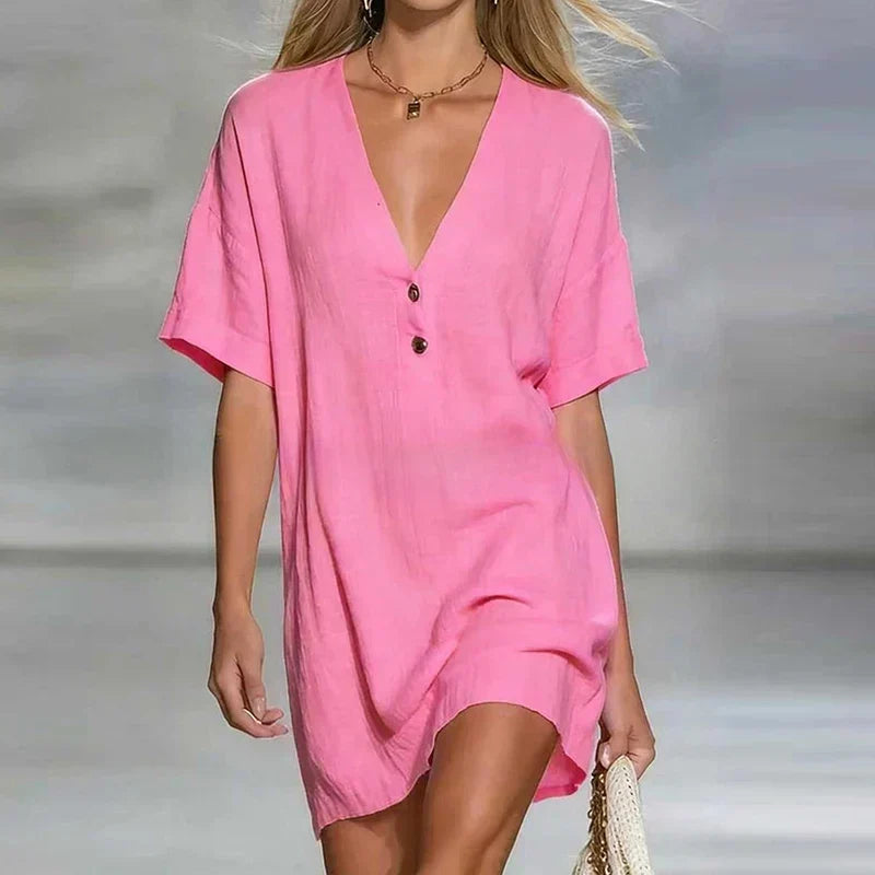 Amelia | Women's V Neck Short Sleeve Shirt Dress