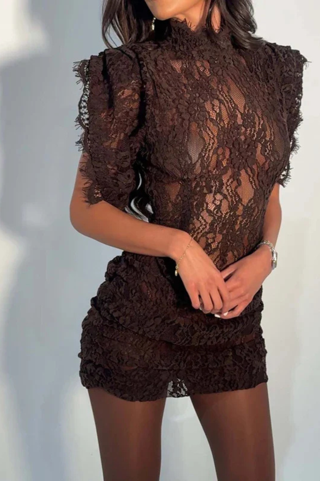 Rosalynn | Women's Mock Neck Short Sleeve Bodycon Mini Dress