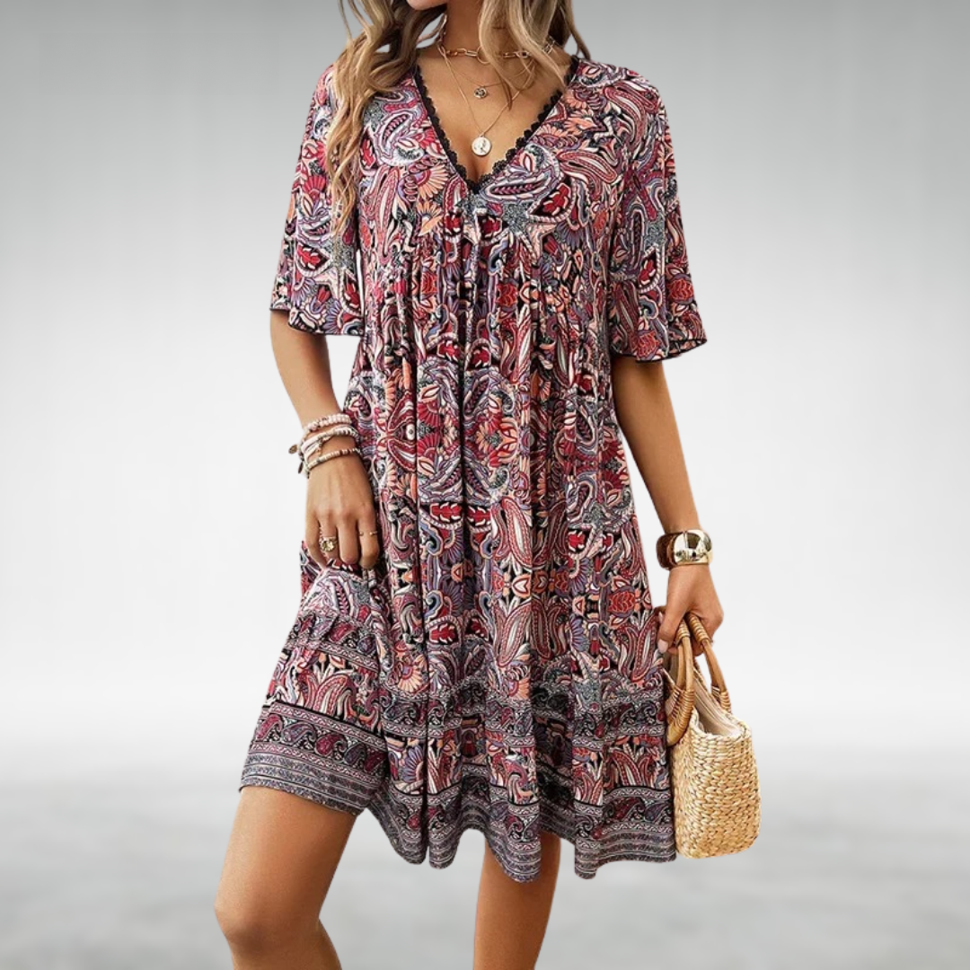 Tahlia | Women's Boho Printed V Neck Mini Dress